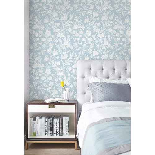 Blue White Wallpaper Peel and Stick Flower Leaf Contact Paper for Bedroom Bathroom Cabinets and Drawers Apartment Temporary Self Adhesive Removable Waterproof Boho Decorative Vinyl 17.3"x118"