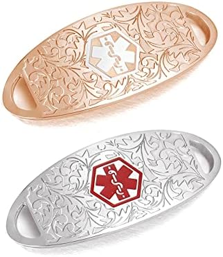 Free Engraving Stainless Steel Filigree Medical Alert ID Tags Accessories for Medical ID Bracelet Handmade Jewelry - 2Pcs