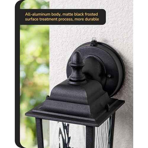 EDISHINE 2 Pack Outdoor Porch Light, Dusk to Dawn Exterior Lighting Fixtures, Modern Outdoor Wall Lights Fixture, Clear Water Ripple Glass, Anti-Rust Waterproof for Front Door Garage Patio, Black