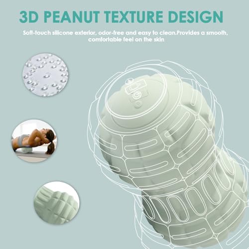 Silicone Vibrating Peanut Massage Ball Roller- Water-Resistant Electric Double Lacrosse Massage Ball with 4 Intensities for Muscle Tightness, Deep Tissue Massager for Foot, Back, Hip (Green)