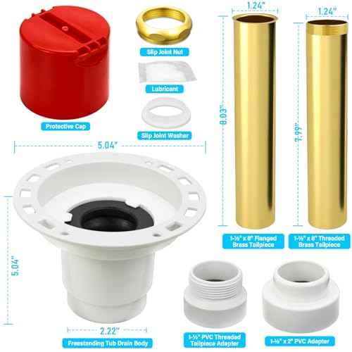 Freestanding Tub Drain Fits All Freestanding Bathtubs,Freestanding Tub Drain Rough-In Kit With Brass Tail Pipes And PVC Adapter,Freestanding Tub Drain Kit Connects To 1-1/2 Inch And 2 Inch PVC Drains