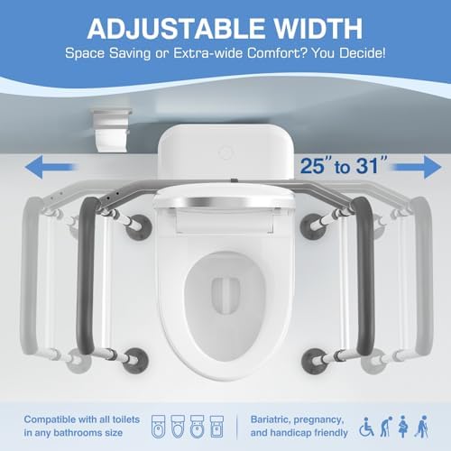 TABEKE Toilet Safety Rails for Seniors, Adjustable Height & Width Toilet Safety Frames with Handles, Foldable Toilet Rails for Disabled Elderly Fit Most Toilets (w. Suction Cups)