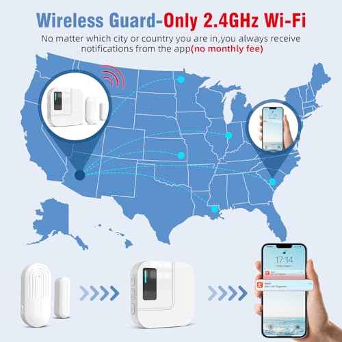 Door Chime,Sanjie WiFi Door Sensor Open Chime When Entering for Business/Home/Store/Office Alert Your Phone,Alarms for Kids Safety,500 FT Range,20 Ringtones,4 Sensors 1 Receiver