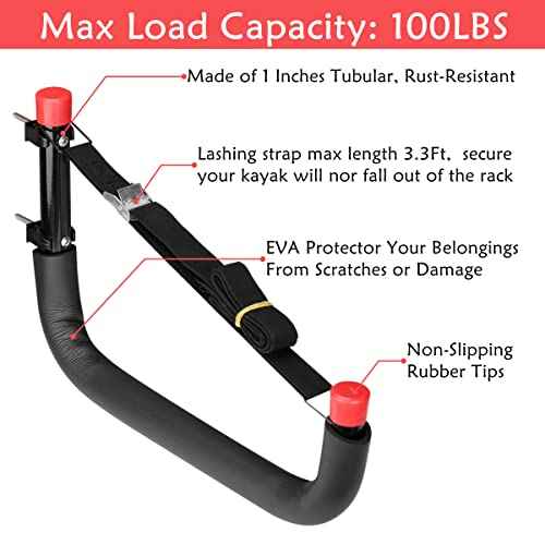 Heavy Duty Garage Storage Hooks, Wall Mount Kayak Storage Racks, Naikozmo Hangers Black + Red