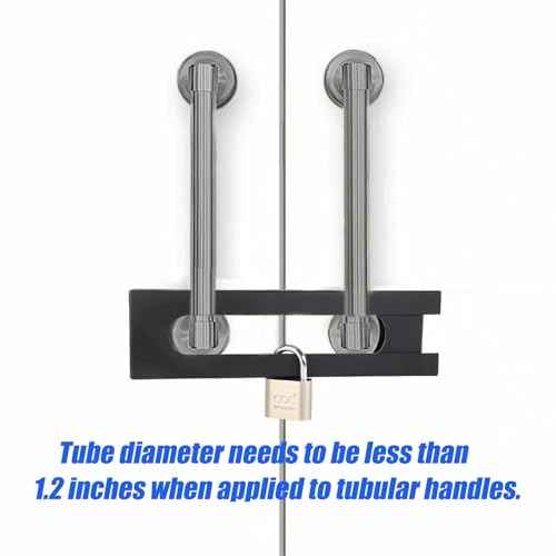 French Door Security Lock, Adjustable Double Door Lockout Device with Padlock, Reinforcement Locks for Knob and Handle Doors,Prevent Kick Ins,Childproof, Black