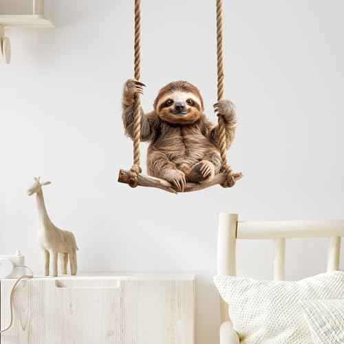 Lifelike Sloth on The Swing Wall Decal Nursery Animal Wall Sticker Removable Peel and Stick Wall Art Decor for Kid Baby Classroom Preschool Living Room Playroom Bedroom School