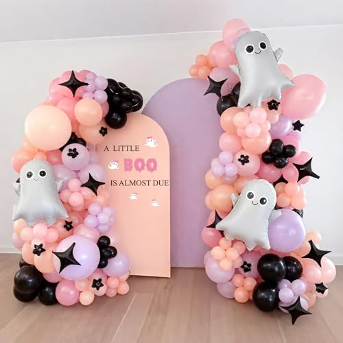 A Little Boo is Almost Due Gender Reveal Party Decal Sign Girl Pink Halloween Ghost Baby Shower Wall Stickers for Balloon Arch Backdrop Photo Props