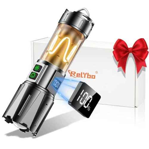 Super Bright Flashlight High Lumens 10000 Rechargeable, Powerful 30W LED, Long Lasting 30H, Daul Bottons 10 Modes with Side Light, Quick USB C Charge & Output, Multi-functional for Home Camping Hiking