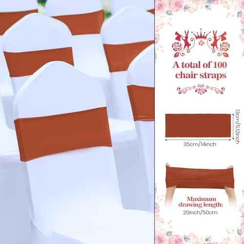 CHENGU 100 Pcs Spandex Chair Sashes Plain Bow Wedding Royal Chair Bands Without Buckle Birthday Decorations Elastic Ties Spandex Slider Sashes for Events Party Ceremony