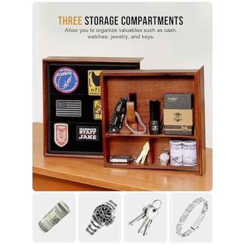 1TG Concealment Furniture, Concealment Shelf Wall Mounted Hidden Storage Box Compartment Furniture Hidden Shelf Wooden Picture Photo Frame with Patches Display Panel(Red Brown)
