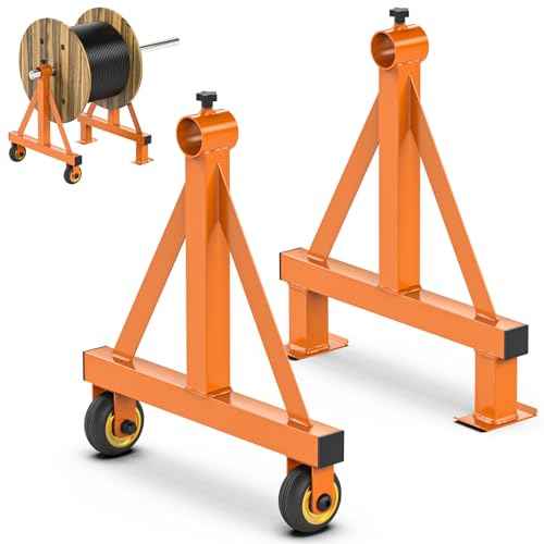 Portable Wire Spool Rack Cable Caddy - Steel Dispenser Holder With Wheels for up to 28" Diameter Spools, 220 Lbs Capacity (Orange)