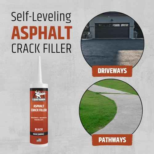 Liquid Rubber Asphalt Crack Filler - Professional-Grade Self-Leveling Waterproof Sealant for Driveway, Parking Lot & Walkway Cracks - Black 10oz - Helps Stop Water Intrusion & UV Damage - 4 Pack