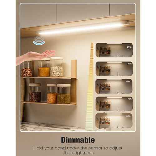 MYPLUS 2Pcs 24 Inch Under Cabinet Lights with Hand Wave, Under Counter Lighting 4000K Natural White,Dimmable,Plug and Play,LED Lights for Kitchen Cabinet, Cupboard, Closet, Desk