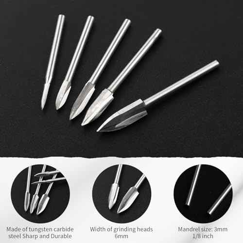 Wood Carving Tools for Rotary Tool, 5Pcs Engraving Drill Accessories Bit Wood Crafts Grinding Woodworking Tool with 1/8¡± Shank-DIY Wood Carving Tools Accessories
