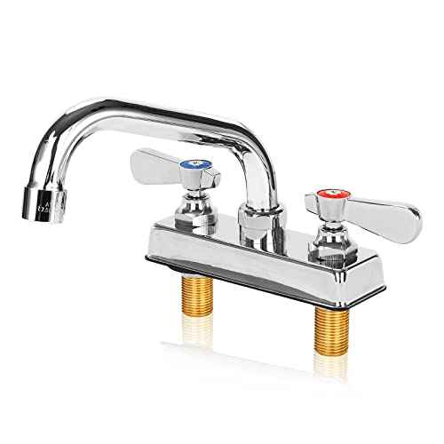 Leak-Free Commercial Bar Sink Faucet 6" Swivel Spout with Ceramic Valve, Utility Laundry Sink Faucet 4" Center Deck Mount, Brass Constructed for Large Sink in Kitchen, Laundry Room, Garage