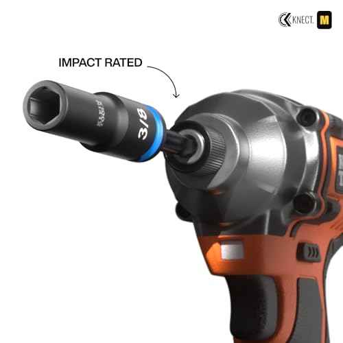 Klein Tools 65109IMPCT KNECT Deep-Well 3/8-Inch Drive Impact Socket Set, SAE, 9-Piece Tool Set with Impact Driver Adapter, Multi-Purpose Wrench Adapter, Color-Coded, MODbox Socket Organizer