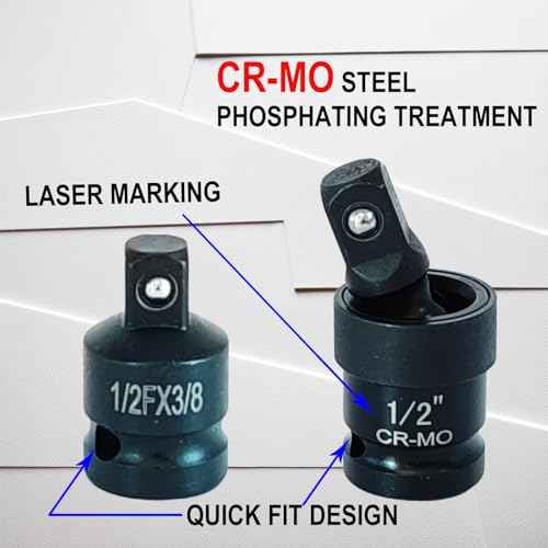 10 Pieces Impact Swivel Socket Set, Cr-Mo Steel, 1/4 and 1/2 to 3/8 Impact Adapter and Reducer Set, Universal Joint Socket Set and 1/4" 3/8" 1/2" Cr-V Steel Drill Adapter