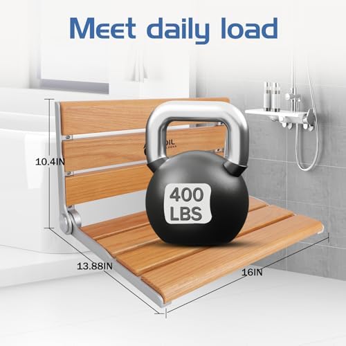 Wall Mounted Shower Seat - 16IN Fold Down Shower Seat with Heavy Duty 400LB Capacity, Non-Slip Shower Benches for Inside Shower, Ideal for Elderly, Disabled & Pregnant Women, 2025 Upgraded Yellow