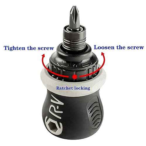 Buspoll Ratcheting Stubby Screwdriver - Adjustable Length, Reversible Dual End, Magnetic Tip - Compact, Portable, Pocket Size.