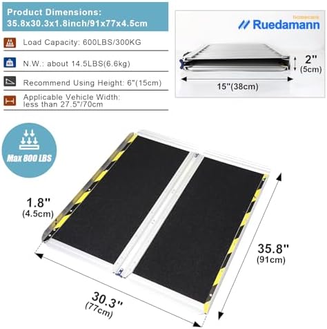 Ruedamann 3FT Wheelchair Ramp, Portable Wheelchair Ramp for Home Entrance, 30-1/4" Wider Design, Non-Slip Aluminum Folding Ramps for Wheelchairs, Strollers, Scooters, Stairs, Curbs, Doorways