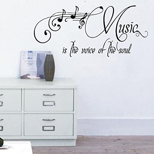 Music Wall Decal Sticker, Peel Stick Musical Instrument Note Nursery Classroom Decor, Home Studio Piano Guitar Violin Saxophone Decoration Kid Bedroom Playroom Art - Music is The Voice of Soul