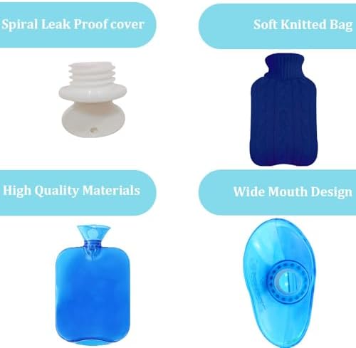 Hot Water Bottle with Knitted Cover,2L Hot Water Bag,Hand Warmer Bag,Hot and Cold Therapies for Sore Muscles,Menstrual Cramps,Neck and Shoulder Pain Relief,Great for Women,Childs (Blue)