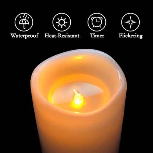Homemory 10" x 4" Large Waterproof Outdoor Flameless Candles with Remote Control and Timer, Battery Operated Flickering LED Pillar Candles for Outdoor Larterns, Porch, Long Lasting, Set of 4