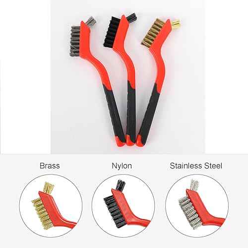 Small Wire Brushes Set for Cleaning Rust Removal in Holes, 3pcs Brass/Stainless Steel/Nylon Brushes