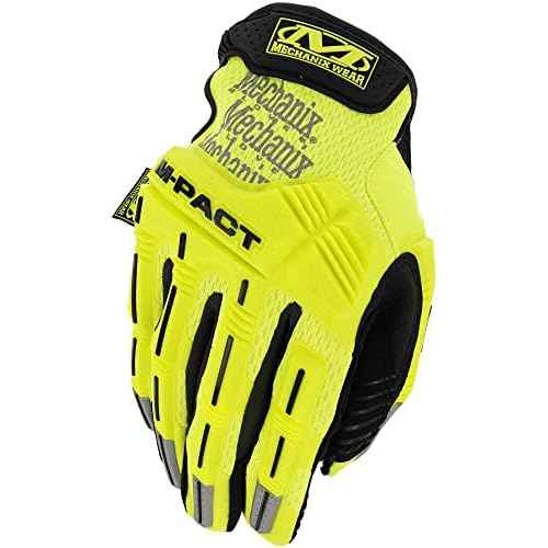 Mechanix Wear Size 10 Hi-Viz Yellow M-Pact Synthetic Leather And TrekDry Full Finger Anti-Vibration Gloves With Hook And Loop Cuff, Large (SMP-91-010)
