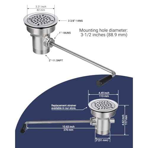 3-1/2" Commercial Sink Drain with Twist Lever Handle, Waste Drain Valve Without Overflow Inlet for Restaurant 2/3 Compartment Sink, Easy Controll, Block-Free and Leakproof
