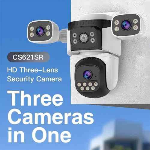 EVERSECU Triple Lens WiFi PTZ Security Camera, Three Cameras in One, Side Cameras with Adjustable All-Angle Arm, 2K 360¡Æ View No Blind Spot, Auto Tracking, Spotlight, 2 Way Audio