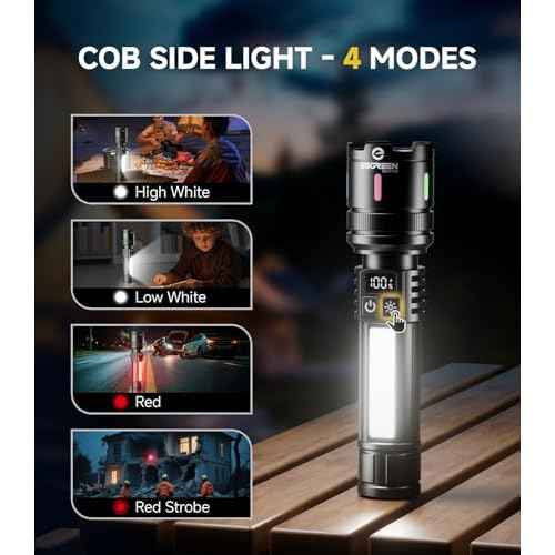 Esgreen LED Rechargeable Flashlights High Lumens 2 Pack, Single Click Bright Flashlight Long Lasting 12H, Compact Handheld Flash Light USB C, White & Red Light, for Hiking Camping Gift