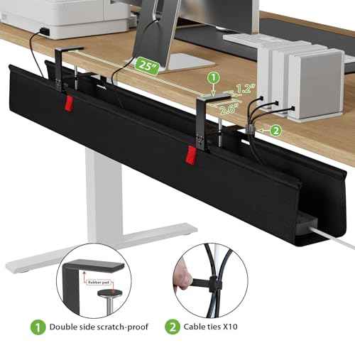 KEEGH Extra Large 48" Under Desk Cable Management Tray - Under Desk Cord Management - Clamp/Screw Mount - Support Upto 70lbs - Fabric Wire Management - Cable Raceways Tray Cord Hiders for Office/Home