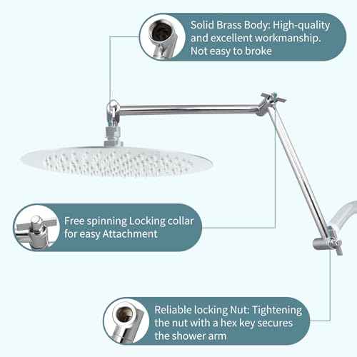 19 Inch Shower Head Extension Arm, Upgrade Flexible Height & Angle Adjustable Shower Arm Extender with Lock Joint, G1/2 Universal Connection for Rain & Handheld Shower Head (Chrome, 19)