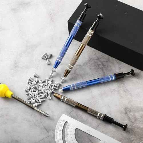 Honoson 4 Pcs Piercing Ball Grabber Tool 4-claw Jeweler's Pick up Tool Stainless Steel 4 Prongs Pickup Holder Grabber Claw for Ic Chip Electronic Component Nail Clamping Gem (Bronze and Blue)