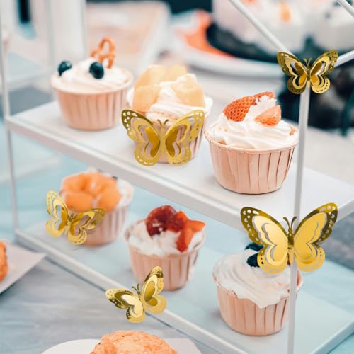24PCS 3D Butterfly Wall Decor,Butterfly Stickers for Home & Party Decorations (24, Gold)