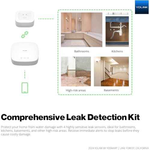 YoLink Water Leak Starter Kit: Hub + 2 Leak Sensor 1 (Silent), LoRa Long-Range, App/SMS/Email Alerts, D2D Offline Triggers, 2 AAA Up to 5-Year Battery, Compatible with Alexa/IFTTT/Home Assistant