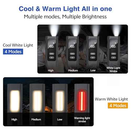 EDC Flashlight 4 in1 Magnetic Flashlight High Lumens Work Light with Green Beam & UV & Warning Light Combo EDC Flashlight Rechargeable LT-010 (Black)