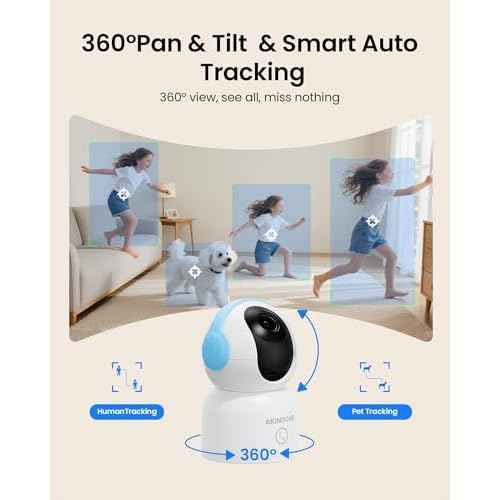 4K 8MP Indoor Security Camera with 64GB Memory Card, 5GHz/2.4GHz WiFi Camera, 360¡Æ Pan/Tilt IP Camera, Auto Tracking, AI Human/Face/Pet Detection, Night Vision, 2-Way Audio, One-Touch Call