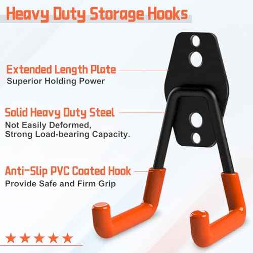 UCINNOVATE Garage Hooks Heavy Duty, 14 Pack Wall Mount Storage Hangers with Extra Welding Spots, Garage Organizer for Power Tool, Garden Tool, Utility, Ladder, Hose,WeedEater,Shovel,Blower(Orange)