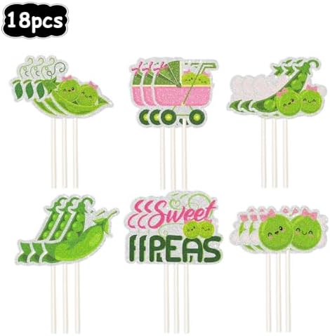 18 Pieces Pink Two Peas in a Pod Cupcake Toppers - Double The Fun Twins Girl Cupcake Picks - Pink Twins Baby Shower Gender Reveal Party Decorations