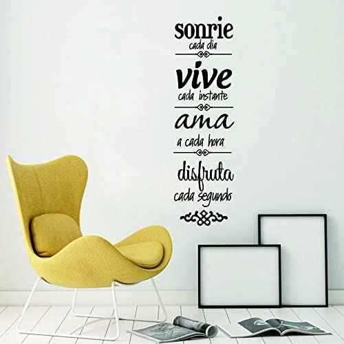Spanish Inspirational Family Rules Wall Decal - Sonr?e, Vive, AMA Quote for Dining Room and Living Room - Removable PVC Vinyl Art - 11"x38" (Black-JWH283-Sonrie)