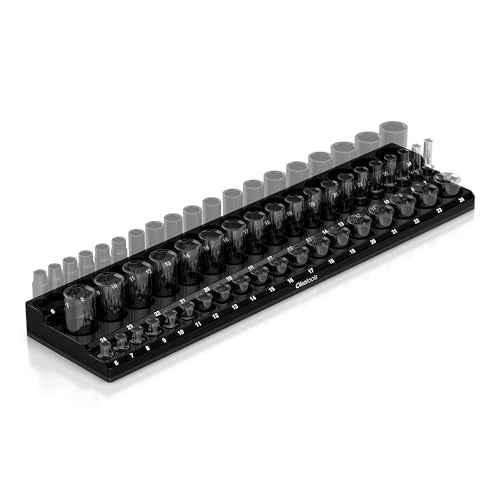 Olsa Tools Magnetic Socket Organizer (3/8-Inch Drive, 3 Row) - Magnetic Tool Organizer & Socket Holder - Tool Box Socket Organizers - Metric Black - Holds 54 Sockets - Professional Grade - Part: 1553