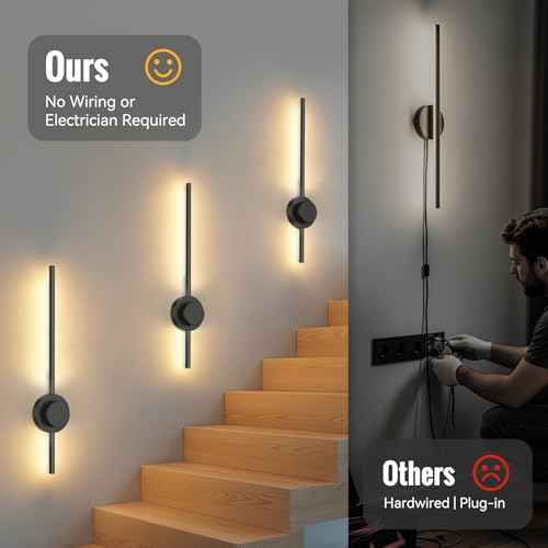 Rechargeable Wall Sconces, 27.5 Inch Set of 2 | Wireless with Remote | 360¡Æ Adjustable Heads & 3 Color Temperatures | with Timer | Easy No-Wire Installation for Bedroom, Hallway, Staircase