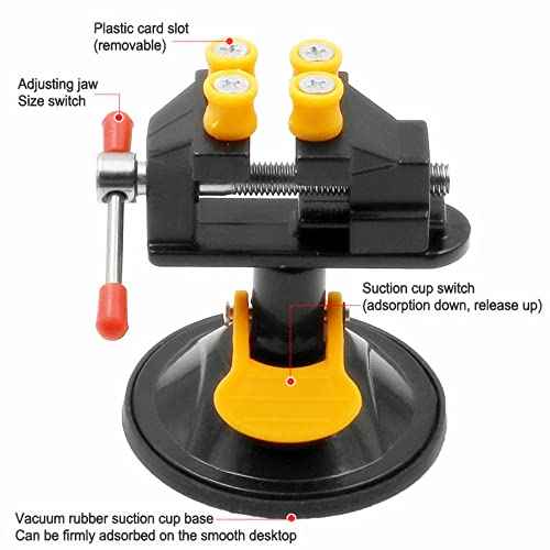 Universal Mini Table Bench Screw Clamp Engraving Table Vice 360 Rotatable Adjustable Table Vise Suction Cup Base for Jewelry Watch Walnut