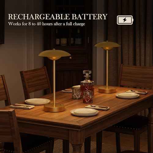 2 Pack Cordless Table Lamps, Rechargeable Battery Powered Lighting, Indoor/Outdoor Table Lamps for Patio Restaurant Home Dinner Dining Kitchen Bar Night Light Balcony,Waterproof & Wireless(Gold)