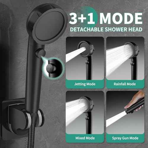 All Metal Bathtub Faucet Sprayer Attachment, Tub Spout with Diverter and Filtered Shower Head, Bathtub Hose Attachment for Tub Faucet, 3 Settings Hand Held Shower with On/Off Switch (Black)