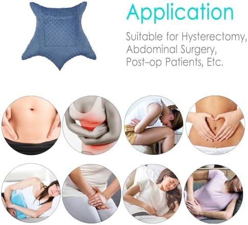 Star Shape Hysterectomy Recovery Pillowy for Hysterectomy Recovery Must Haves with 2 Pockets Products Gifts Tummy Tuck Abdominal Surgery Cushion, Minky Dot Denim Blue