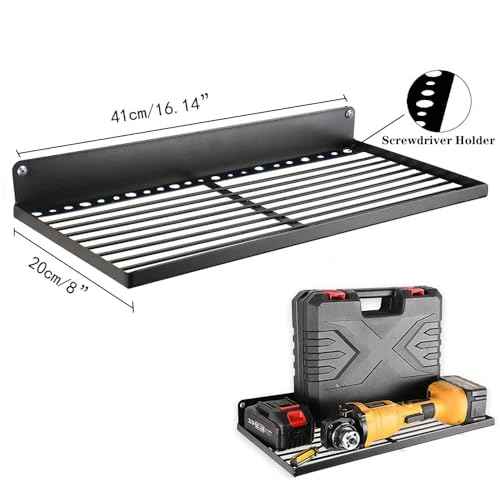 2-Tier Power Tool Organizer, Storage Rack Wall Mount Drill Holder for 4 Power Drill Tools, Space Saving, Utility Storage Rack for Garage, Workshop, Tool Library Etc