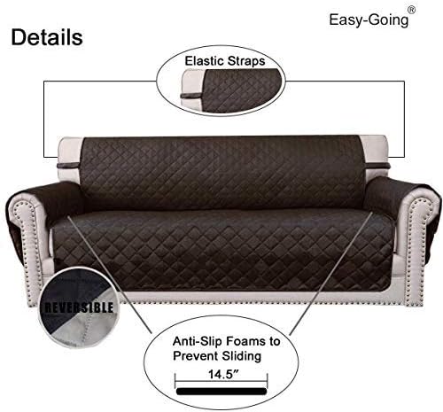 Easy-Going 4 Seater Sofa Slipcover Reversible Sofa Cover Water Resistant Couch Cover with Foam Sticks Elastic Straps Furniture Protector for Pets Children Dog Cat (XX-Large, Chocolate/Beige)